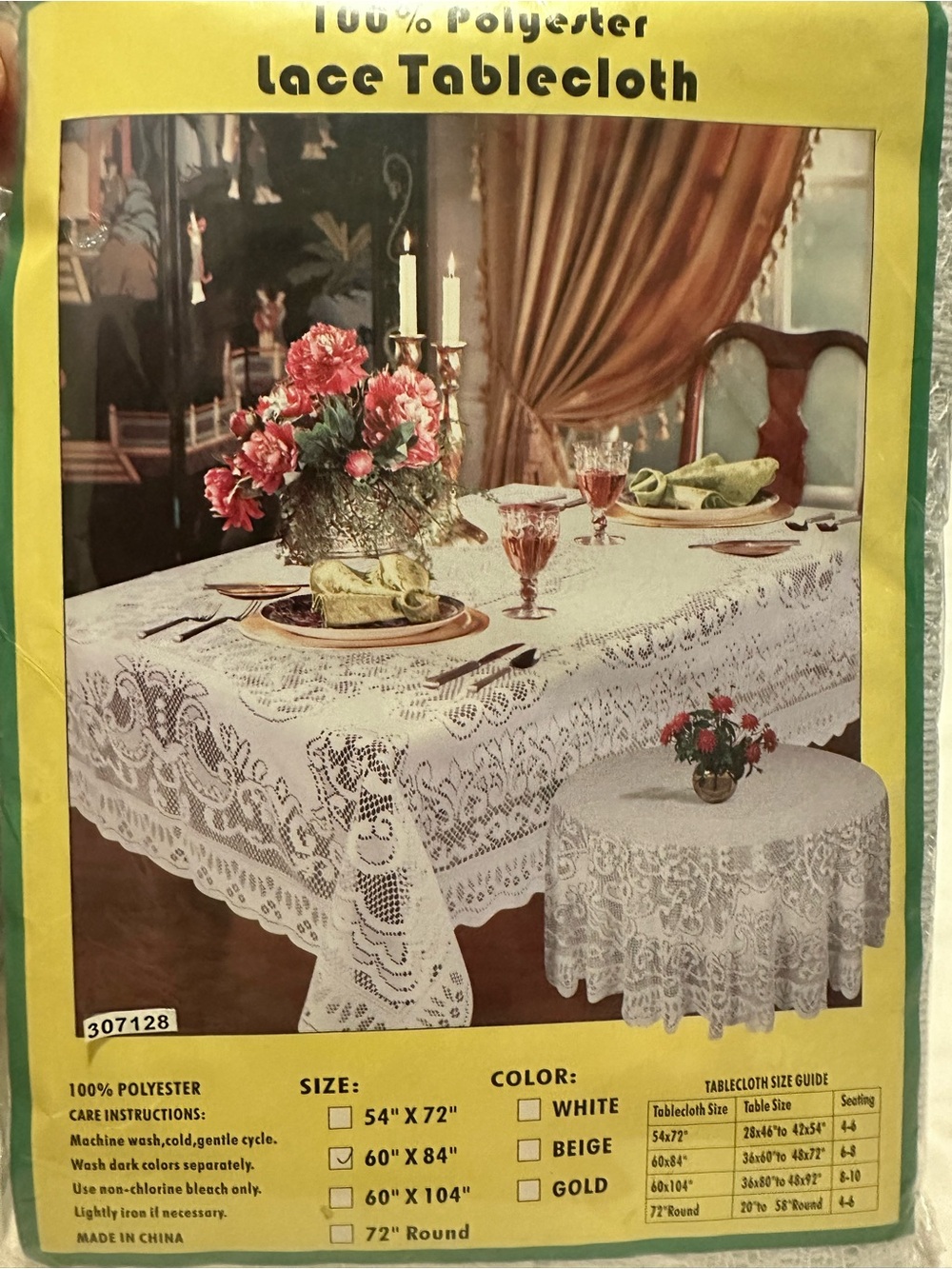 White Lace Tablecloth 60x84 Rectangular Floral Polyester - New in Package